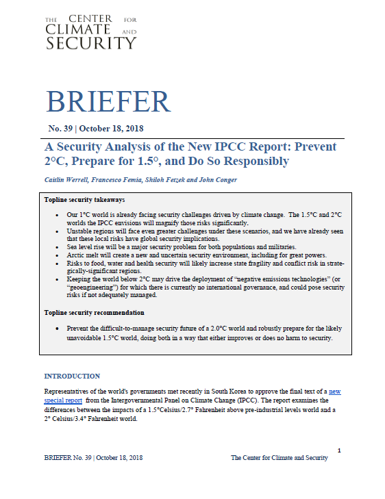 A Security Analysis of the New IPCC Report: Prevent 2°C, Prepare for 1. ...